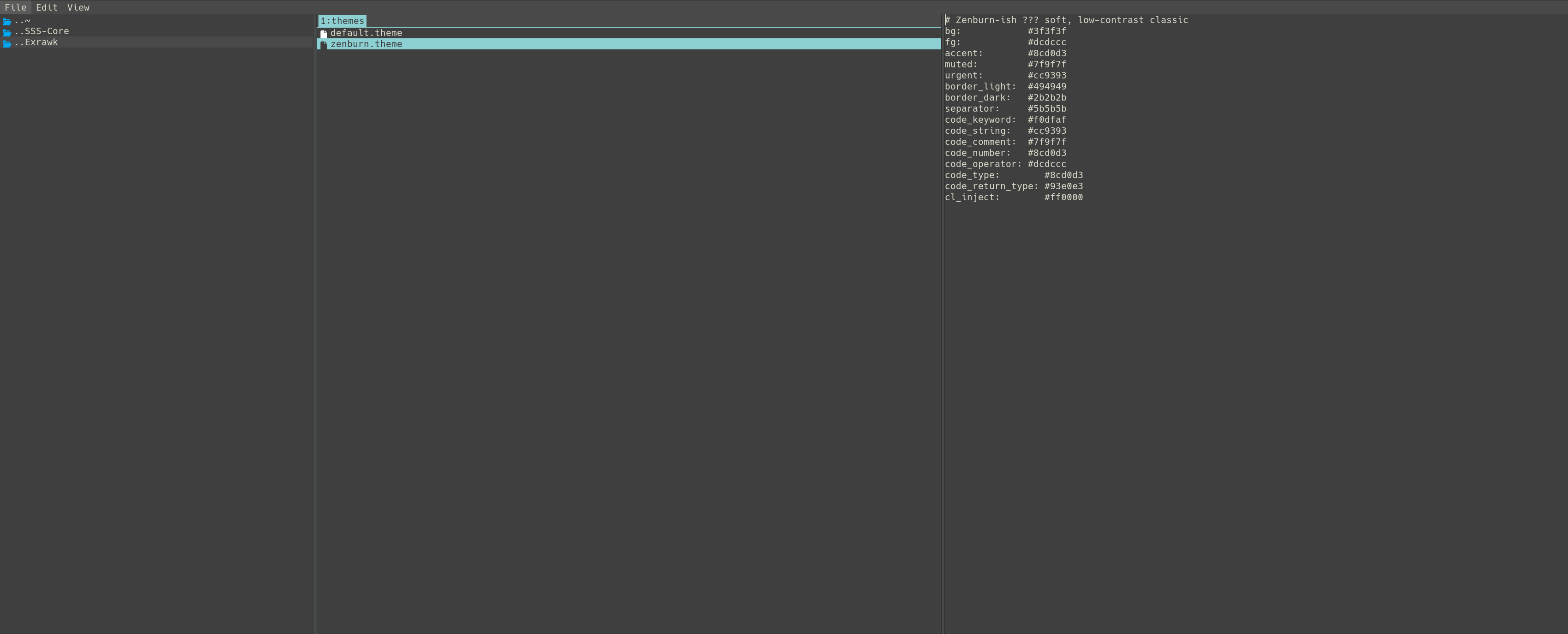 Exrawk with the preview pane and command palette
